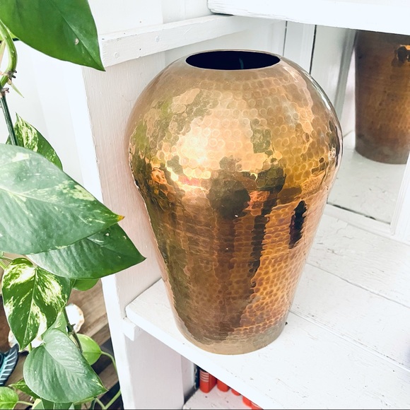 Vintage Hammered Brass Vase MCM Retro Boho Decor